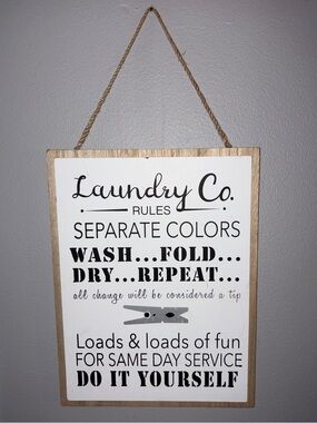 Laundry By Shelli Segal White and Natural Wood Laundry Rules Sign